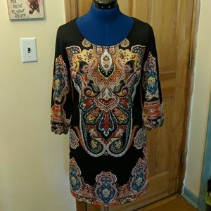 INC Black Sheath Dress w/Multicolor Pattern